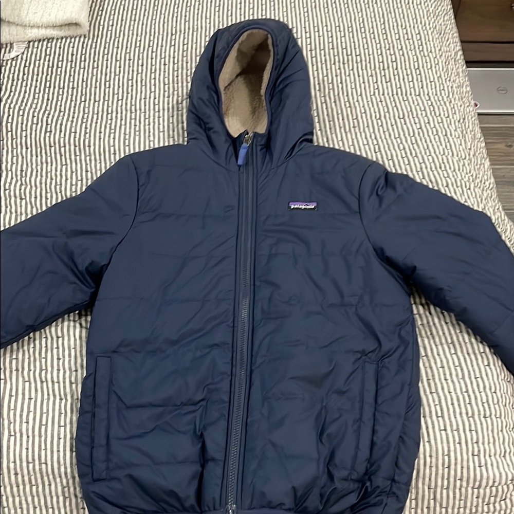 Patagonia Navy Blue Hooded Jacket - Reversible